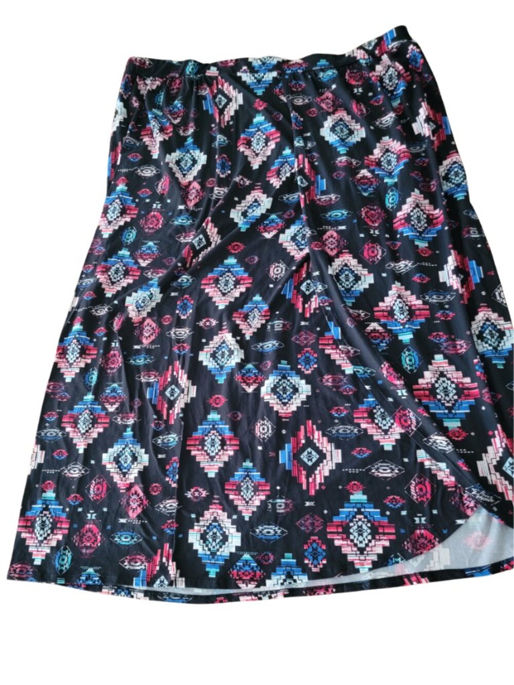 Long Skirt BLACK w/ RED WHITE BLUE AZTEC DIAMOND DESIGN Soft Knit